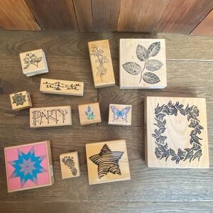 Wooden Stamp Collection with Various Designs lot of 12
